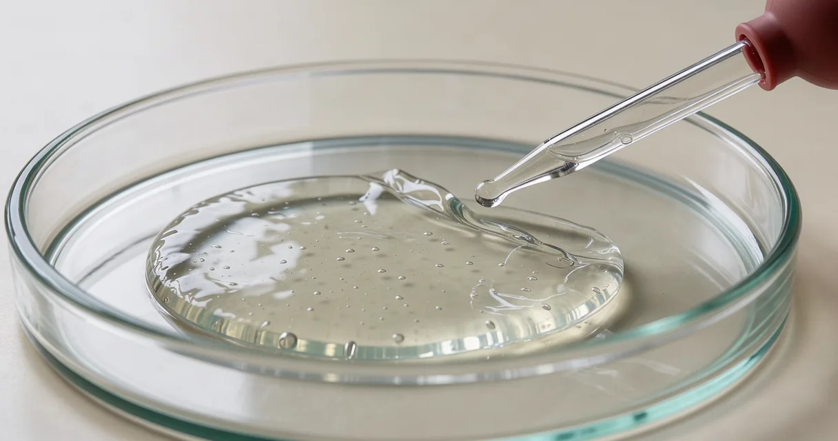 Translucent gel in a glass culture dish beside a transfer pipette